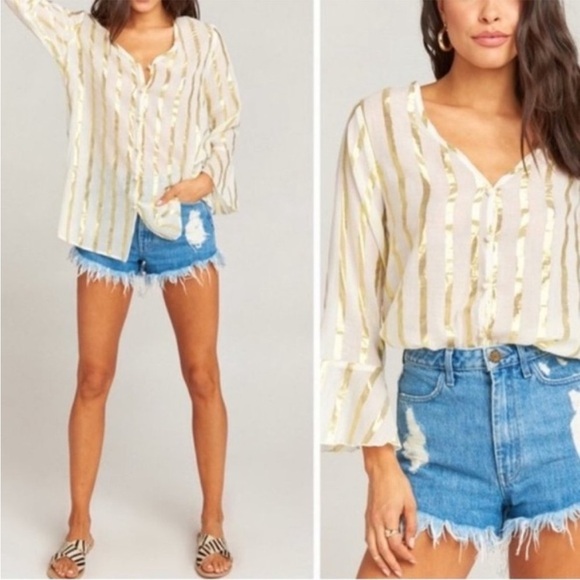 New! Show Me Your Mumu Mercer Tunic - South Beach Stripe Gold - Picture 1 of 10